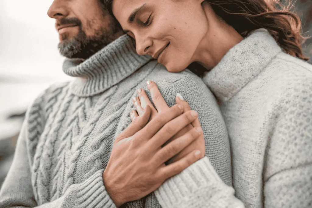 A person's hands on their heart and belly, a grounding ritual for exploring answers to shadow work questions.