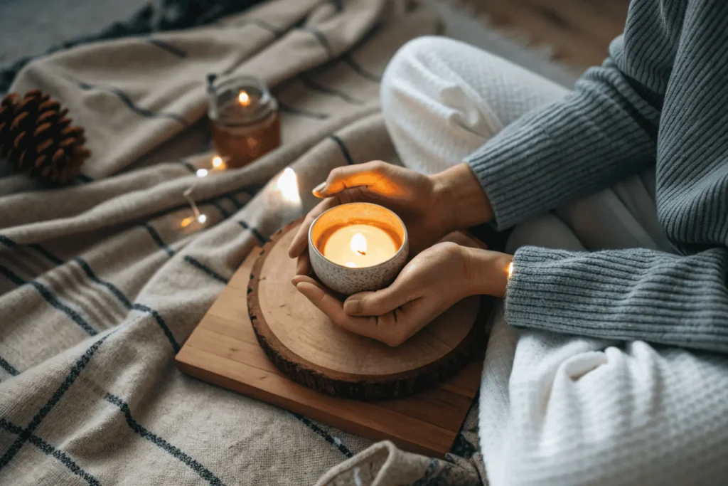 Hands gently holding a glowing light symbolizing inner calm, reflecting prayer for mental peace